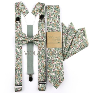 Nueva Flor de algodón 2,5 cm <span class=keywords><strong>tirantes</strong></span> 6,5 cm corbata Hankie hombres chico arco conjunto verde flor corbata correas boda fiesta regalo accesorio - Product Image 5