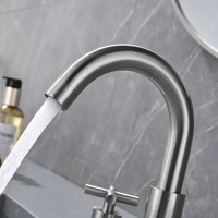 Mitigeur de lavabo en nickel brossé à montage séparé, bec courbé, double poignée croisée, bases cylindriques, pour projet de salle de bain