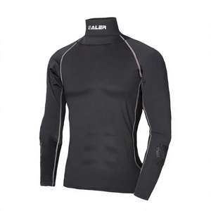 Chemise de compression à col haut et manches longues pour homme, ajustée, respirante, en polyester et élasthanne, noire unie, toutes saisons, pull-over - Product Image 3