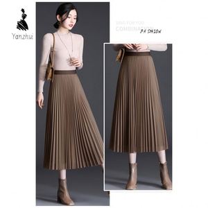 تنانير جينز كورية أنيقة للنساء بلون واحد وخصر طبيعي طويل - Product Image 5