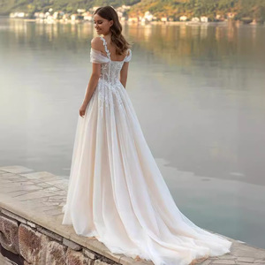 Off The Shoulder Wedding Dress A Line Tulle Ivory White Sweetheart Neckline Natural Waist Backless Simple Style - Product Image 2