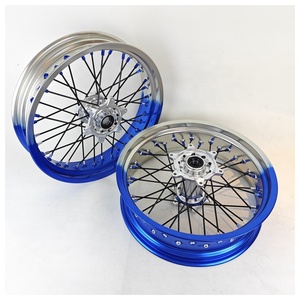 Ruedas Supermoto para KTM EXC SXF 125 <span class=keywords><strong>250</strong></span> 450, 17 Pulgadas, Mazas CNC Billet, Llantas de Aluminio, Azul Claro, 17x3.5 17x5.0, Juego de Ruedas Motard para Carreras - Product Image 2