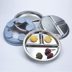 Plateau en acier inoxydable Offre Spéciale 304 avec base d'aspiration en silicone Plaque en acier inoxydable pour bébé à manger pour enfants avec aspiration - Product Image 1