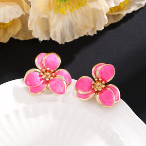 Alta calidad moda Popular Primavera Verano colorido goteo aceite diseño Simple doble capa pétalo pendientes para mujer - Product Image 6