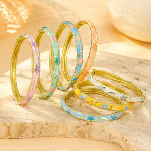 Women's Vintage Christian Palace Wind Opening <b>Stacked</b> Charm Bangle Gold Plated Brass Flower Design Gift SSJ Fresh Sweet Color - Product Image 6