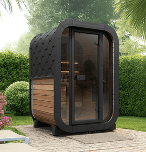 ห้องซาวน่าอบไอน้ำแบบเปียกขนาดเล็กกลางแจ้งสำหรับ 2 คน ทำจากไม้เนื้อแข็งสีดำ พร้อมเตาและหิน - Product Image 5