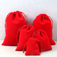 Pochettes en velours rouge légères, personnalisées, imprimées, de haute qualité, à la mode, petites, en gros, avec cordon de serrage, pour accessoires et bijoux