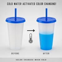 Gobelet en plastique changeant de couleur 24oz 700ml en PP, sensible à la température, réutilisable, pour eau froide, avec paille, pour le camping et les activités de plein air