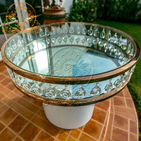 Support à gâteau professionnel de luxe moderne en verre miroir, base en acier inoxydable, grande table ronde avec cristaux pour événements, banquets et mariages