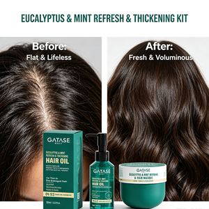 Duo d'huile capillaire rafraîchissante à la menthe et à l'eucalyptus et <span class=keywords><strong>de</strong></span> traitement nourrissant, renforce les racines et réduit la casse, OEM, marque privée, végétalien - Product Image 3