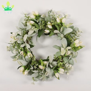 Verde artificiale ghirlande per porta d'ingresso foglie <span class=keywords><strong>di</strong></span> eucalipto con fiori agnelli <span class=keywords><strong>orecchio</strong></span> per la decorazione della fattoria della parete del portico - Product Image 2