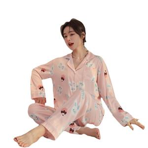 Cute Cartoon <strong>Cat</strong> Sleepwear <strong>Women</strong> Long Sleeve Pajamas Set Thin Summer Trousers Female 100% Viscose <strong>Pyjamas</strong> <strong>Women</strong> Home Clothes - Product Image 5