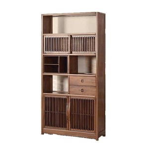Chinese Style <b>Solid</b> <b>Wood</b> Display Shelf Black Walnut <b>Bookcase</b> Tea Cabinet Multi Storage Unit For Living Room Home Organization - Product Image 5