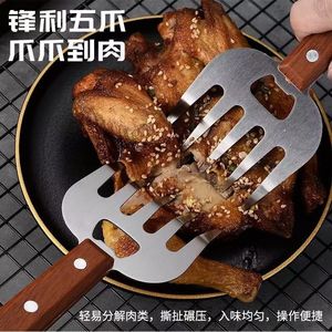 Fourchettes multifonctionnelles en acier inoxydable avec manche en bois pour déchiqueter la viande, idéales pour le barbecue et la cuisson - Product Image 3