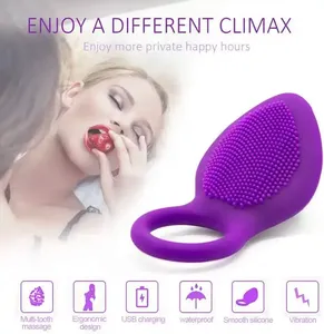 10 Snelheden Usb Oplaadtijd Vertraging Vibrerende Cockring Met Massageborstel Siliconen Seksspeeltjes Penis Ringen Vibrator - Product Image 2
