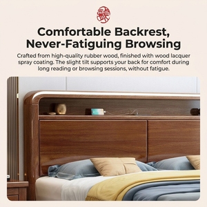 Modern Solid Wood Wall <b>Bed</b> With Platform Design King <b>Size</b> Large Drawer Storage Walnut for Bedroom Y-004 This Solid Wood <b>Bed</b> Fram - Product Image 3