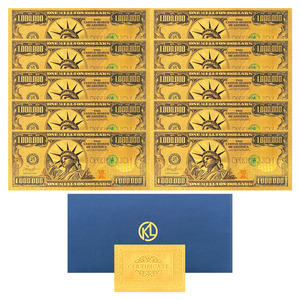 Banconota Souvenir Personalizzata <span class=keywords><strong>da</strong></span> 1.000.000 <span class=keywords><strong>Dollari</strong></span> in Foglia d'Oro con Statua della Libertà in Plastica - Product Image 2