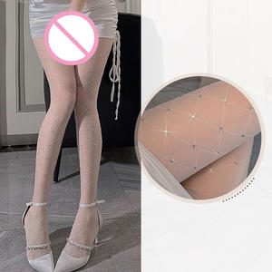 Kadınlar için erotik seksi yapay elmas ağ külotlu açık kasık beyaz çorap elmas desen tutkulu günaha yetişkin ürünleri - Product Image 4