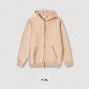 ออกแบบเสื้อฮู้ดดี้ไซส์พลัสแบบกำหนดเอง ผ้าฝ้าย 100% ลายเรียบ ซิปแบบเต็มตัว ทรงโอเวอร์ไซส์ ผ้าเทอร์รี่ถัก 3 มิติ - Product Image 6