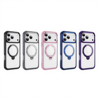 Étui de téléphone magnétique transparent avec anneau rotatif à 360° et béquille, protection antichoc et anti-chute