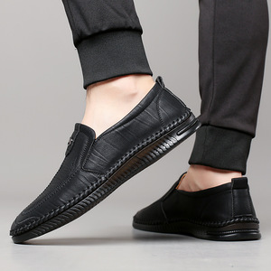 Mocassins en cuir blanc pour hommes, bout rond, à enfiler, semelle en caoutchouc respirante, chaussures décontractées pour le travail et le quotidien - Product Image 3