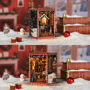 Nouveau style DIY, coin de lecture <span class=keywords><strong>en</strong></span> <span class=keywords><strong>bois</strong></span>, série de livres de Noël, puzzle 3D fait main, kit de maison miniature avec ensemble de jouets <span class=keywords><strong>en</strong></span> <span class=keywords><strong>bois</strong></span>, lumière LED - Product Image 2