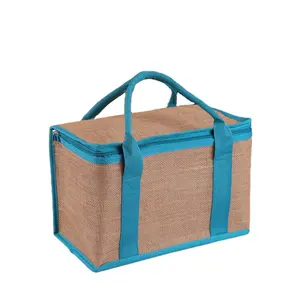 Reusable Custom Large capacity Zipper Jute Lunch Cooler Delivery bag for packaging fruits food in restaurant
