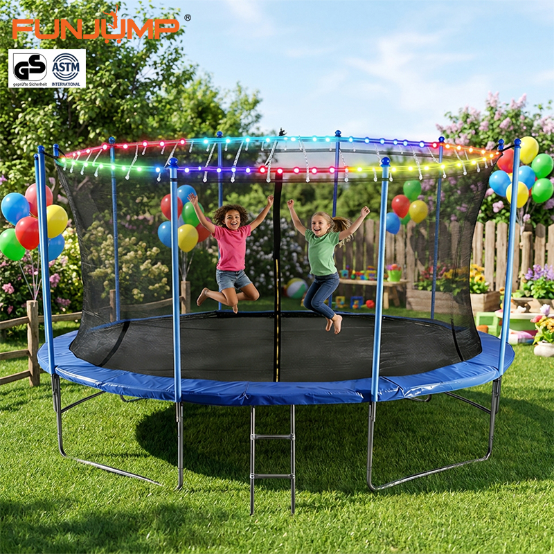 6-16Ft Safe PVC Heavy Duty Boy & Girl Outdoor Jumping Trampoline with Protective Net and Led Lights