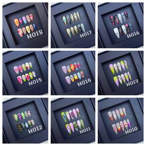 Ongles en acrylique réutilisables de luxe, peints à la main, à pression, avec colle, plus de 500 motifs 3D, couverture complète pour les doigts - Product Image 6