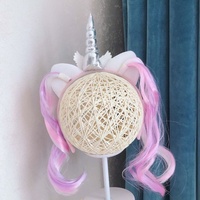 Perruque bandeau d'oreille à paillettes pour fête d'enfants Style licorne synthétique avec accessoire pour perruque à paillettes