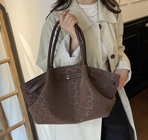 Borsa a mano da donna in pelle scamosciata di lusso 2026 per lo shopping online su Alibaba, nuova borsa tote da donna con design francese e motivo leopardato, disponibile in magazzino - Product Image 1