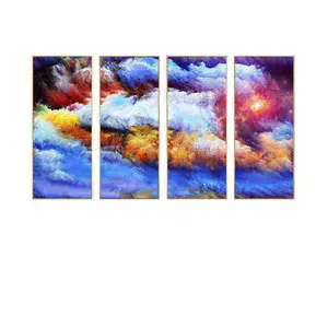 Lukisan kanvas abstrak pemandangan berwarna-warni berkualitas tinggi pada 4 panel