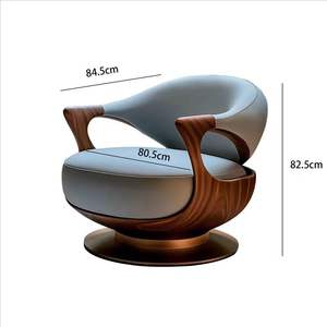 Kursi Santai Kayu Walnut Solid Estetika Modern Desain Kreatif Baru Sofa Kulit Asli untuk Ruang Tamu Rumah - Product Image 6