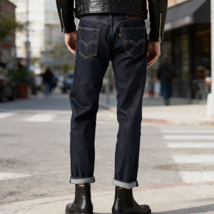 Jeans de marque <span class=keywords><strong>501</strong></span> Broderie sur la poche arrière <span class=keywords><strong>Coupe</strong></span> <span class=keywords><strong>droite</strong></span> classique Style japonais Denim indigo vintage brut avec logo - Product Image 2
