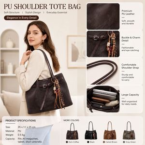 Tassel PU Leather Tote <b>Bag</b> Women <b>Large</b> Capacity Vintage Shoulder Handbag for <b>Work</b> Custom Wholesale - Product Image 1