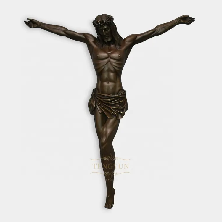 Artigianato in metallo personalizzato di alta qualità che fonde croce da parete in ottone bronzo con statua di gesù