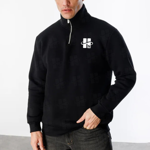 OEM Custom Quarter Zipper Sweatshirt Custom Embroidery Logo Warm 80 Cotton 20 Polyester Fleece Black Casual <b>Mens</b> 1/4 Zip Hoodie - Product Image 2