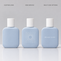 Flacon de parfum vide en gros, 30 ml, carré, en verre bleu dépoli avec capuchon blanc, rechargeable, flacons atomiseurs personnalisables avec logo