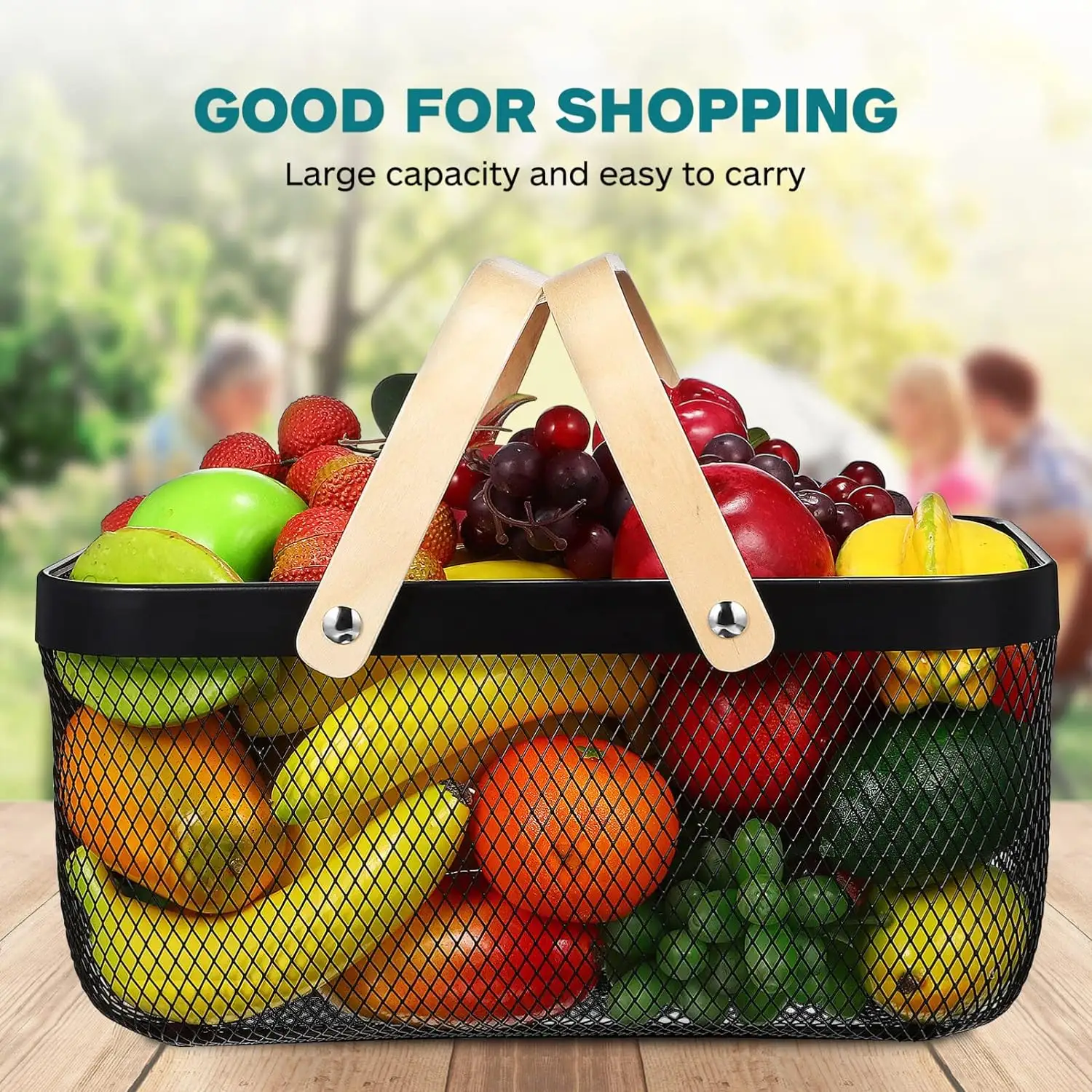 Home Kitchen Picnic Food Fruit Vegetables Sundries Rectangle Metal Basket Mesh Storage Basket With Handle · image 4