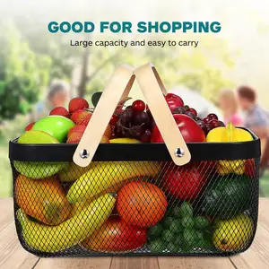 Cesta de Metal rectangular con asa para el hogar, cesta de almacenamiento de alimentos, frutas, verduras, Picnic, cocina