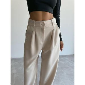 Pantalones Casuales Holgados Beige para Mujeres y Niñas, Transpirables, con Cintura Elástica, Estilo Coreano y Gótico, Lavado de Color - Product Image 1