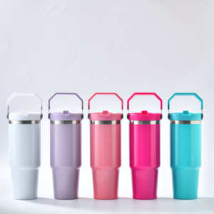 Gobelet isotherme en acier inoxydable de 30 oz, portable, anti-fuite, avec couvercle sport à paille rabattable et poignée supérieure, pour sublimation, capacité de 30 oz, entrepôt USA - Product Image 3