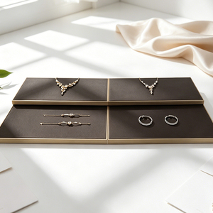JINSKY Jewelry Display Trays Square Tiered Stand Brown Black Color Exhibition Base Counter Showcase Tray - Product Image 2
