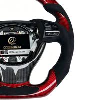 Volante Deportivo Personalizado CCExcellent en Fibra de Carbono Roja y Negra con Empuñaduras de Cuero para BMW Serie 5 F10 F15 F18 M5