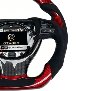 Volante Deportivo Personalizado CCExcellent en Fibra de Carbono Roja y Negra con Empuñaduras de Cuero para BMW Serie 5 F10 F15 F18 M5 - Product Image 6