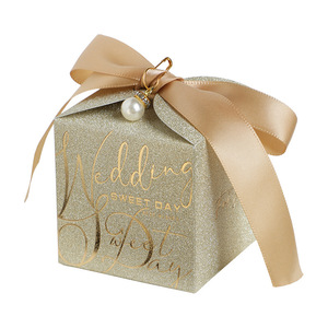Nuova Scatola Regalo per Confetti Matrimoniali Oro <span class=keywords><strong>e</strong></span> Argento Glitterata Porta Cioccolatini per Feste di Anniversario con Perla <span class=keywords><strong>e</strong></span> Nastro per Ospiti - Product Image 5