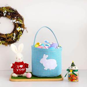 Bolsa de Regalo Personalizada con Diseño Clásico de Conejito a Cuadros, Bordada, para la Caza de Huevos de Pascua - Product Image 2