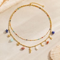 SUMMLY Ozean-Urlaub Mehrschichtige Charm-Halskette 18K Vergoldeter Edelstahl Perlen Doppelstrang-Kette Damenschmuck