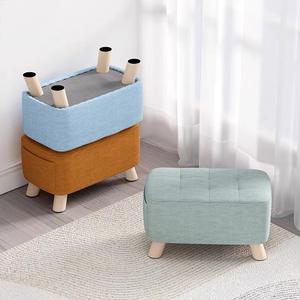 Fabric Stool Home Shoe Changing Ottoman Living Room Sofa <b>Footstool</b> Solid Wood Childrens Seat Square Design For Adults And Kids - Product Image 2