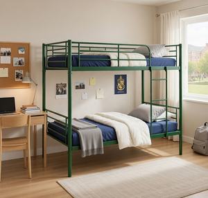 Lit superposé moderne en métal vert, taille double, cadre en acier pour dortoir d'étudiants et <span class=keywords><strong>auberge</strong></span> de jeunesse - Product Image 4